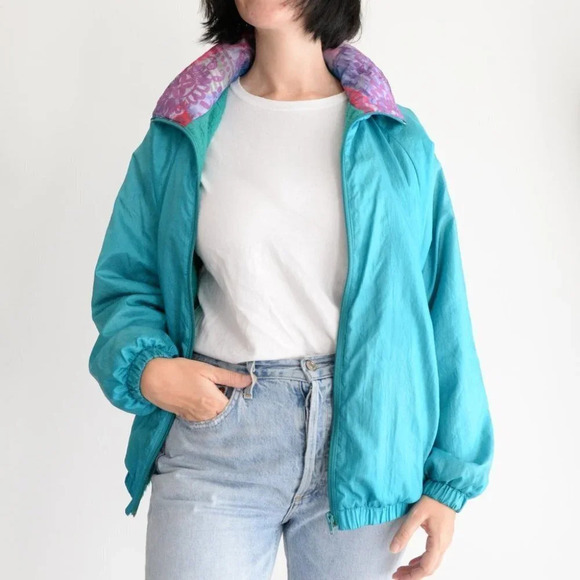 Vintage  D'Allairds Vintage Teal Zip Up Windbreaker - Picture 3 of 15
